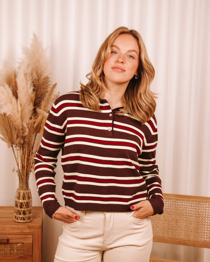Cinnamon Girl Striped Polo Sweater