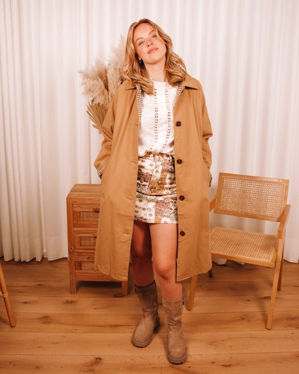 Cozy Cafe Long Camel Trench Coat