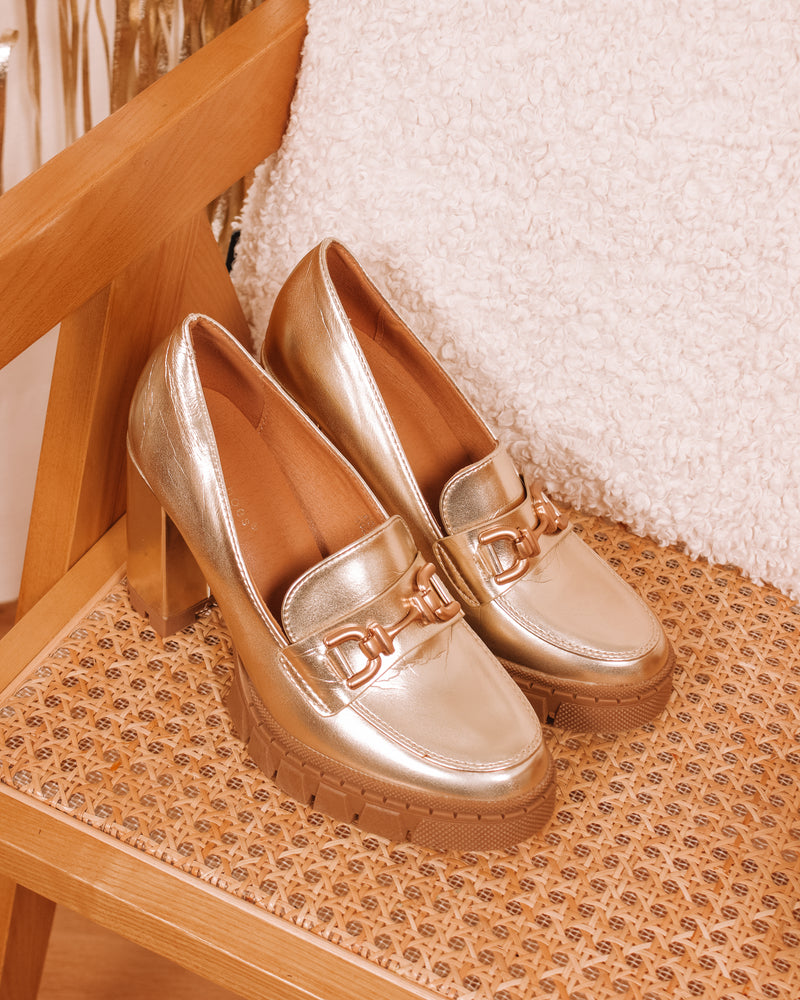 Dance The Night Away Gold Metallic Loafer Heels