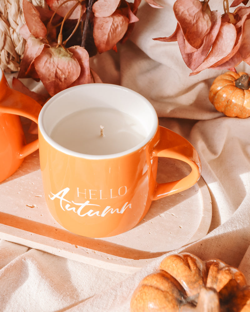 Hello Autumn Coffee Mug Candle