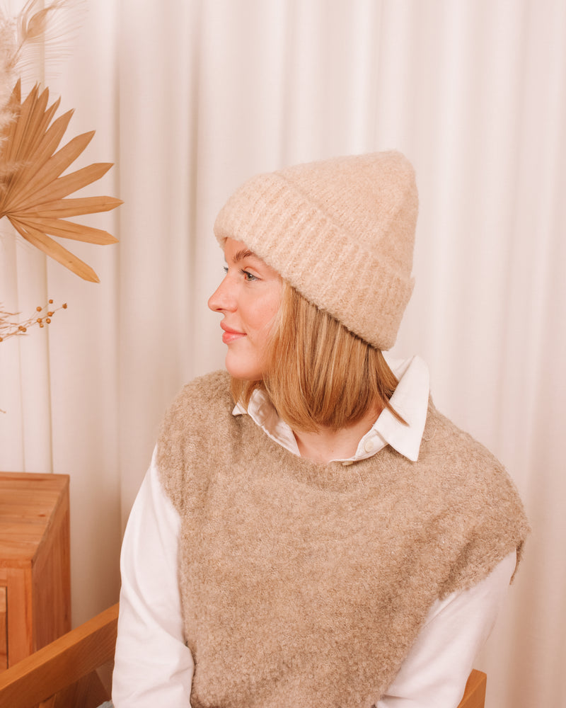 Keep Me Warm Fuzzy Beige Beanie