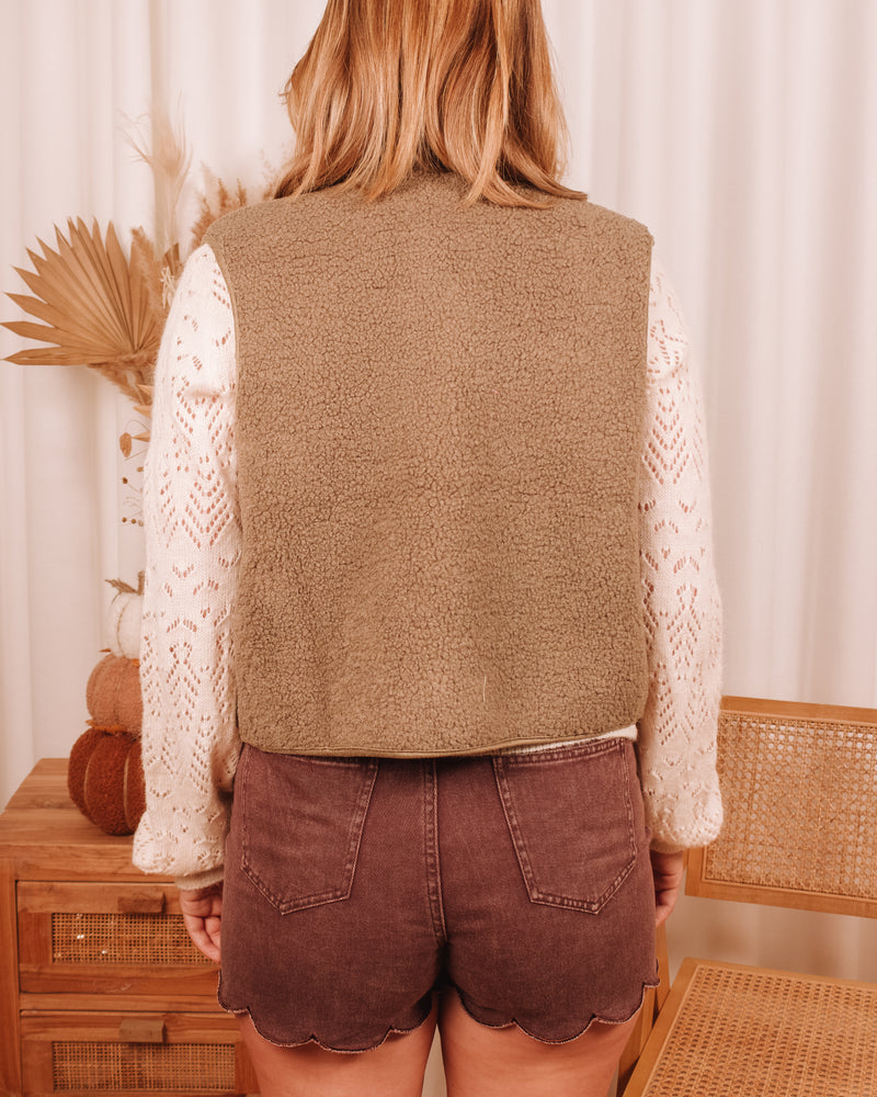 Meant For You Olive Green Teddy Sleeveless Vest