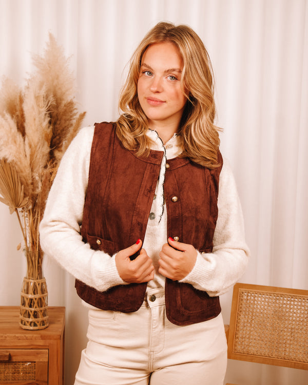 Morning Song Suède Sleeveless Brown Jacket