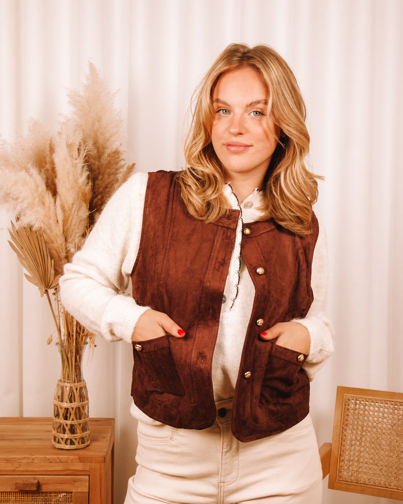 Morning Song Suède Sleeveless Brown Jacket