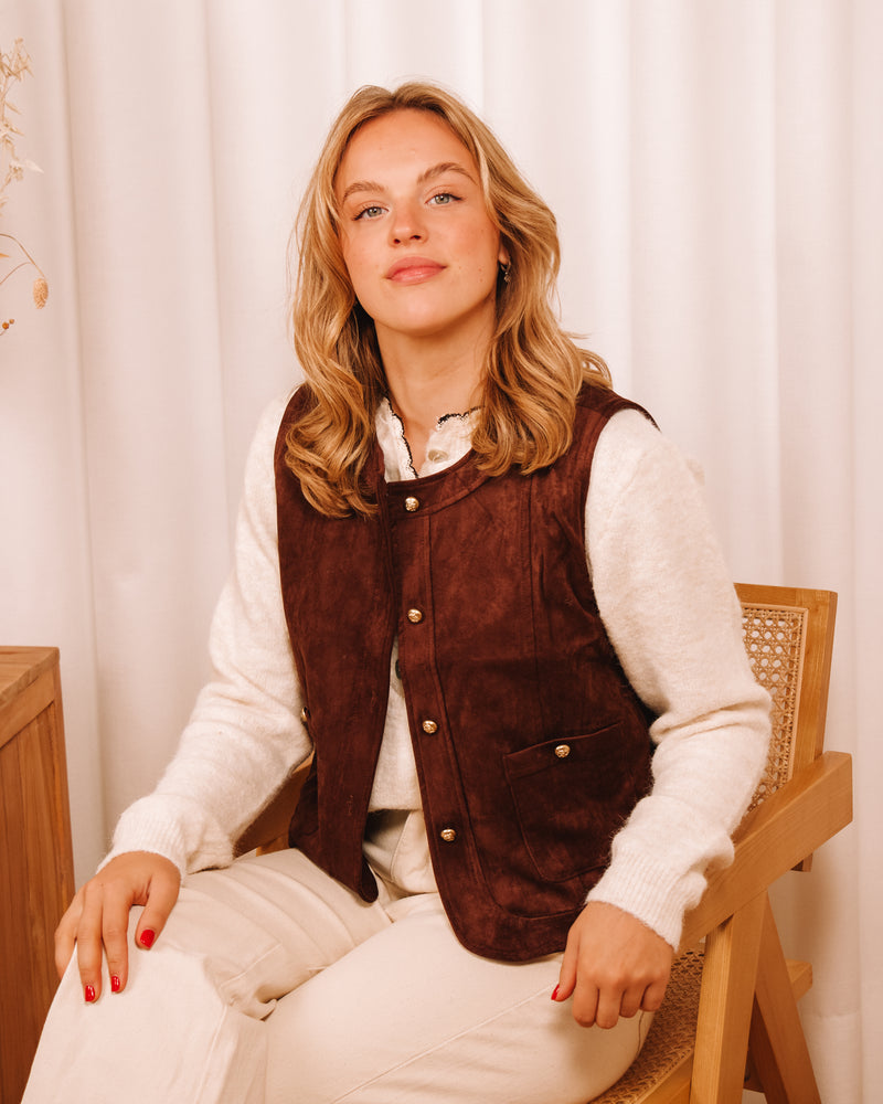 Morning Song Suède Sleeveless Brown Jacket