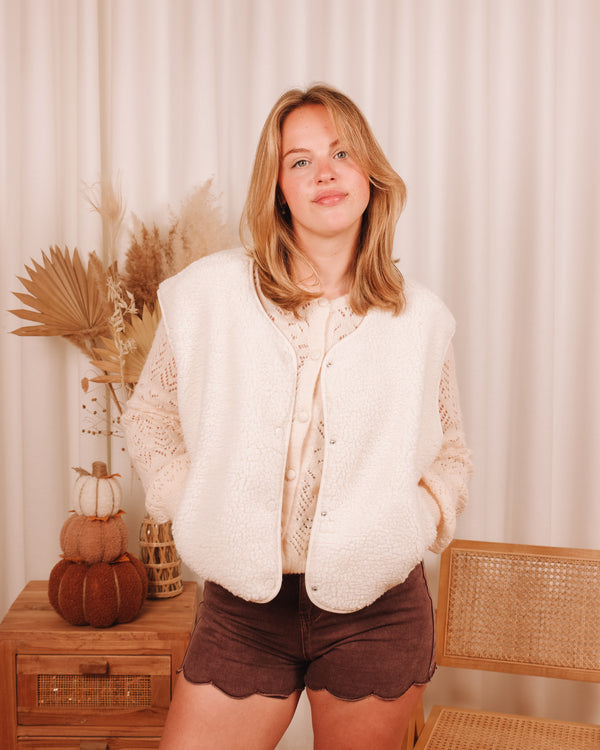 Old City Blues Beige Teddy Sleeveless Vest