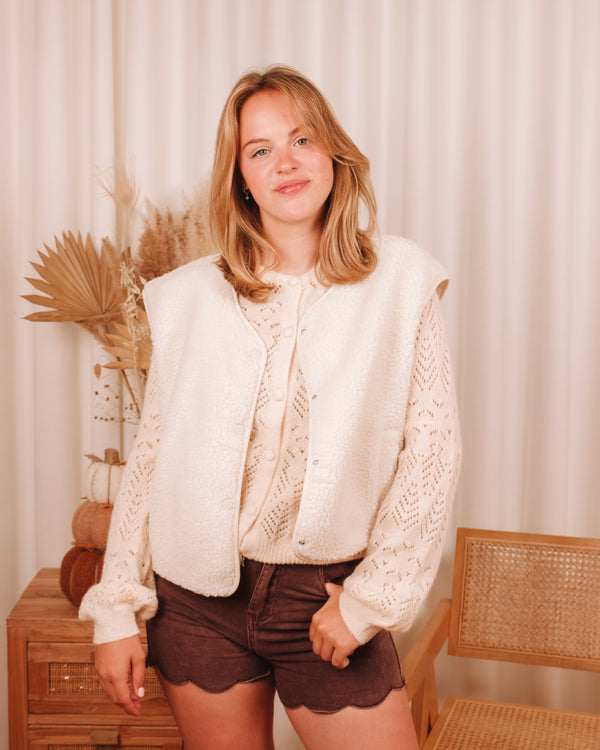 Old City Blues Beige Teddy Sleeveless Vest