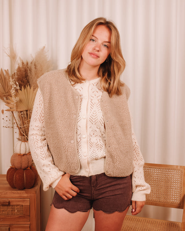 Old City Blues Taupe Teddy Sleeveless Vest