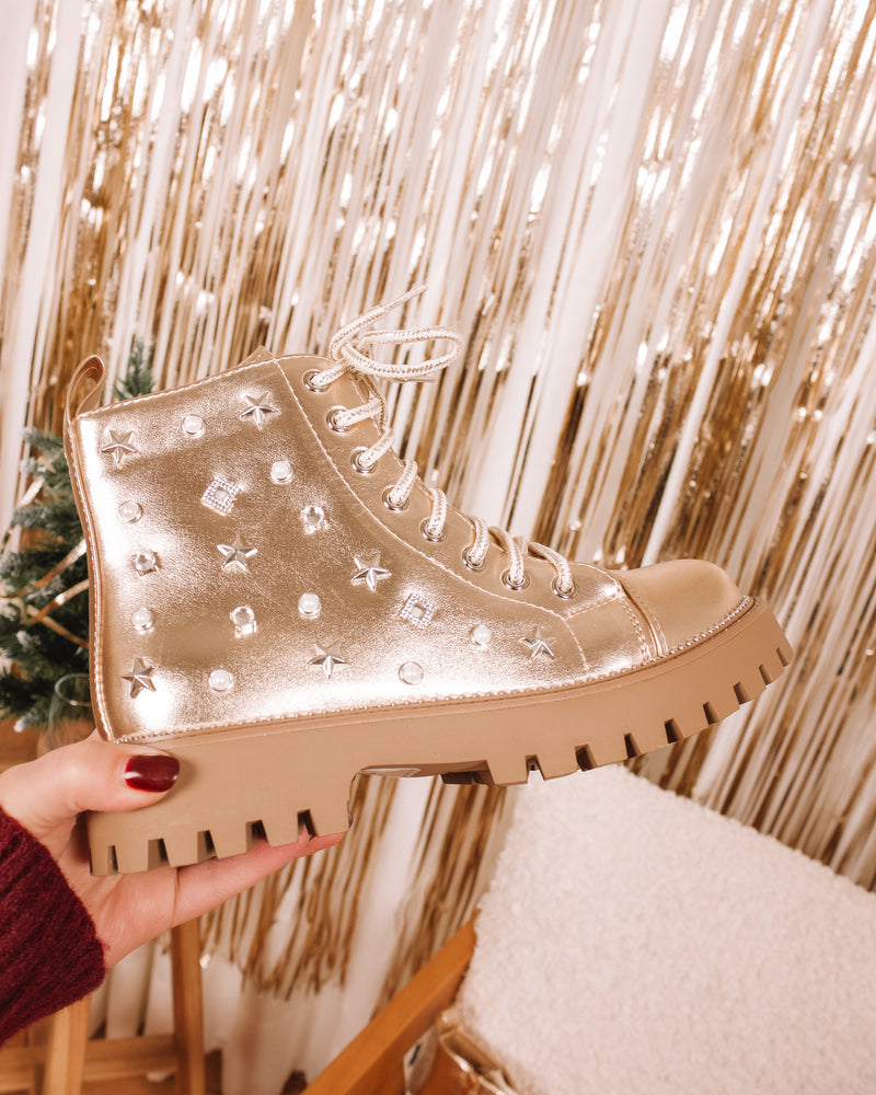 Starry Eyed Studded Gold Metallic Sneakers