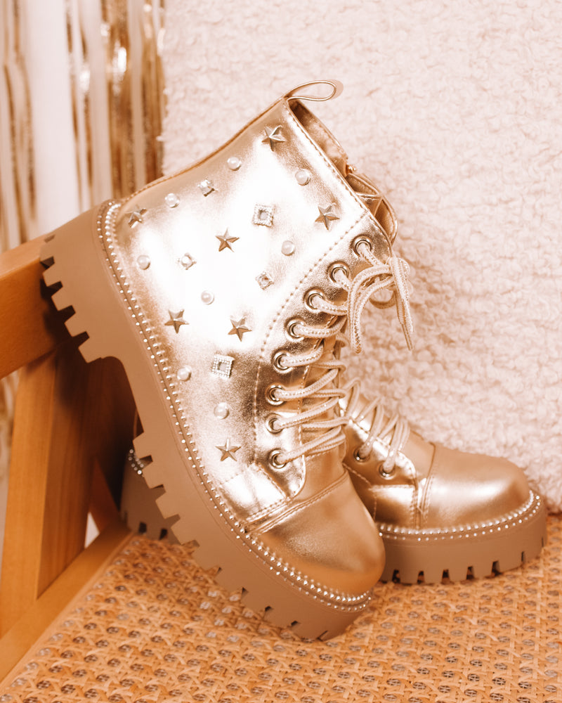 Starry Eyed Studded Gold Metallic Sneakers