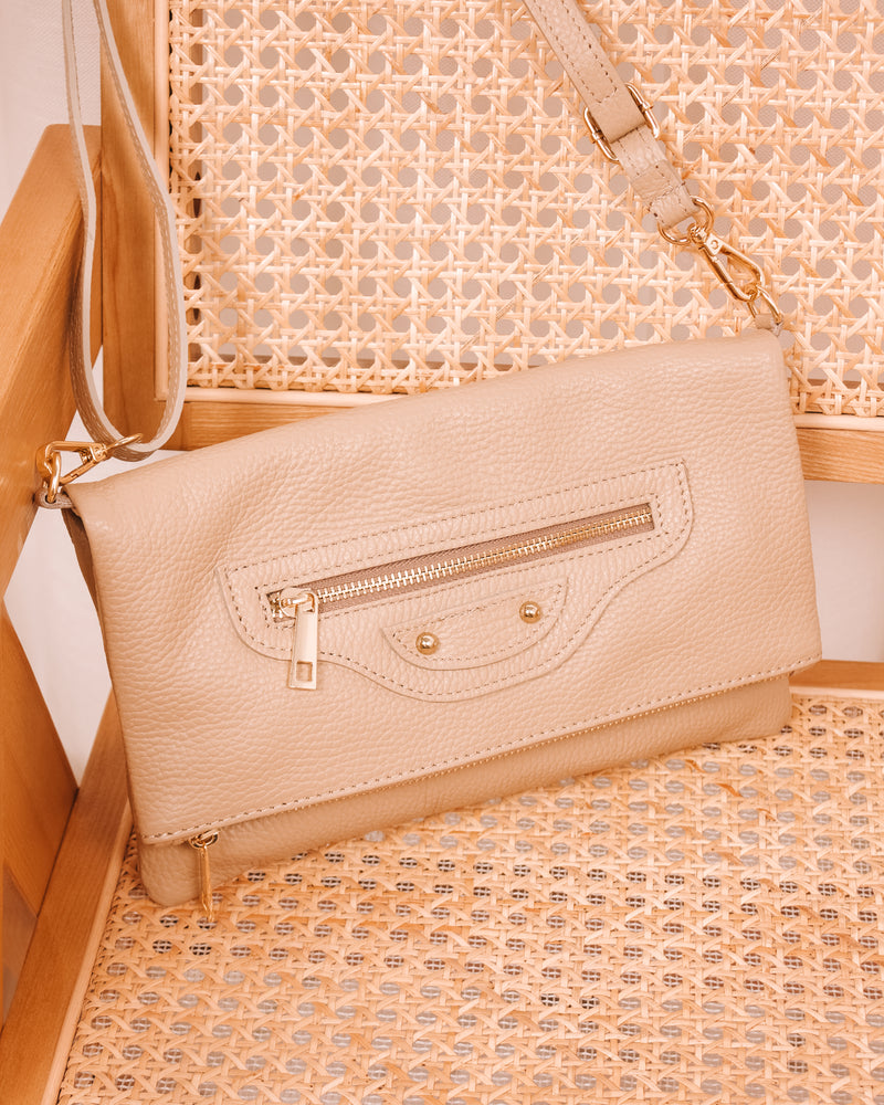 Sure Thing Beige Leather Purse