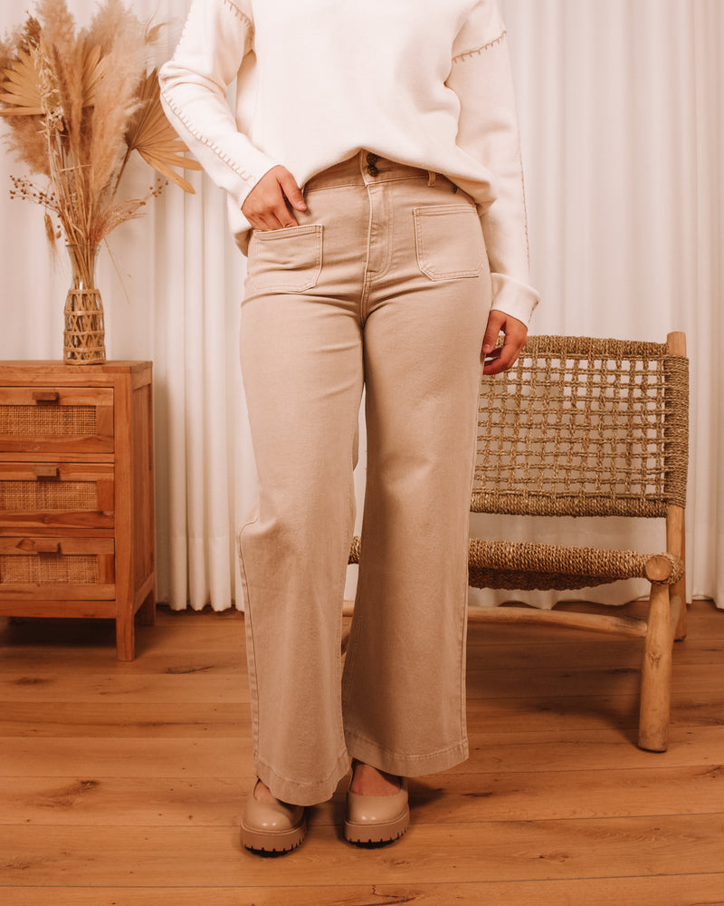 Sweet Honey Beige Wide Leg Pants