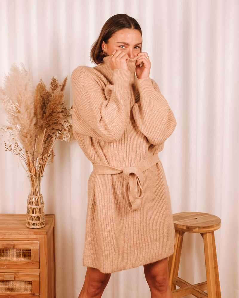 There She Goes Camel Sweater Dress
