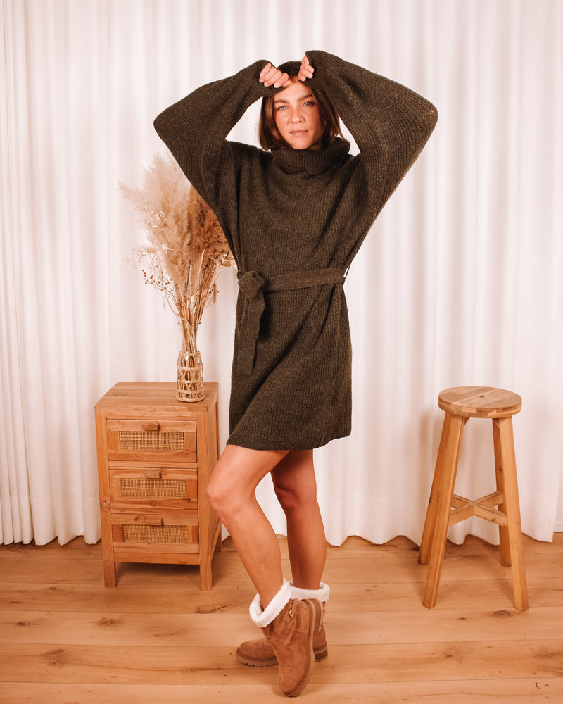 There She Goes Olive Green Sweater Dress